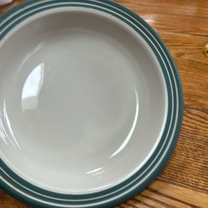 Mason Cash Quality English Ceramic blue/green 9” bowl. Glazed cream interior.